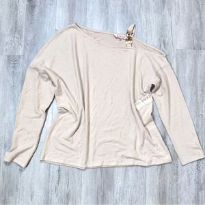 Woman's XL NWT Beige Cold Shoulder Fleece Sweater with Gold Chain Strap New